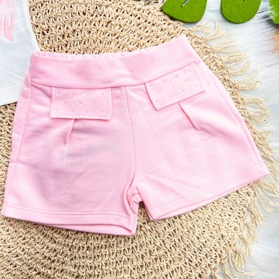 Conj. Blusa Sweet Heart e Short com Strass - Rosa e Off White